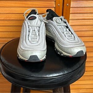 Nike Silver and Black Air Max 97 Sneakers with Red Accent
